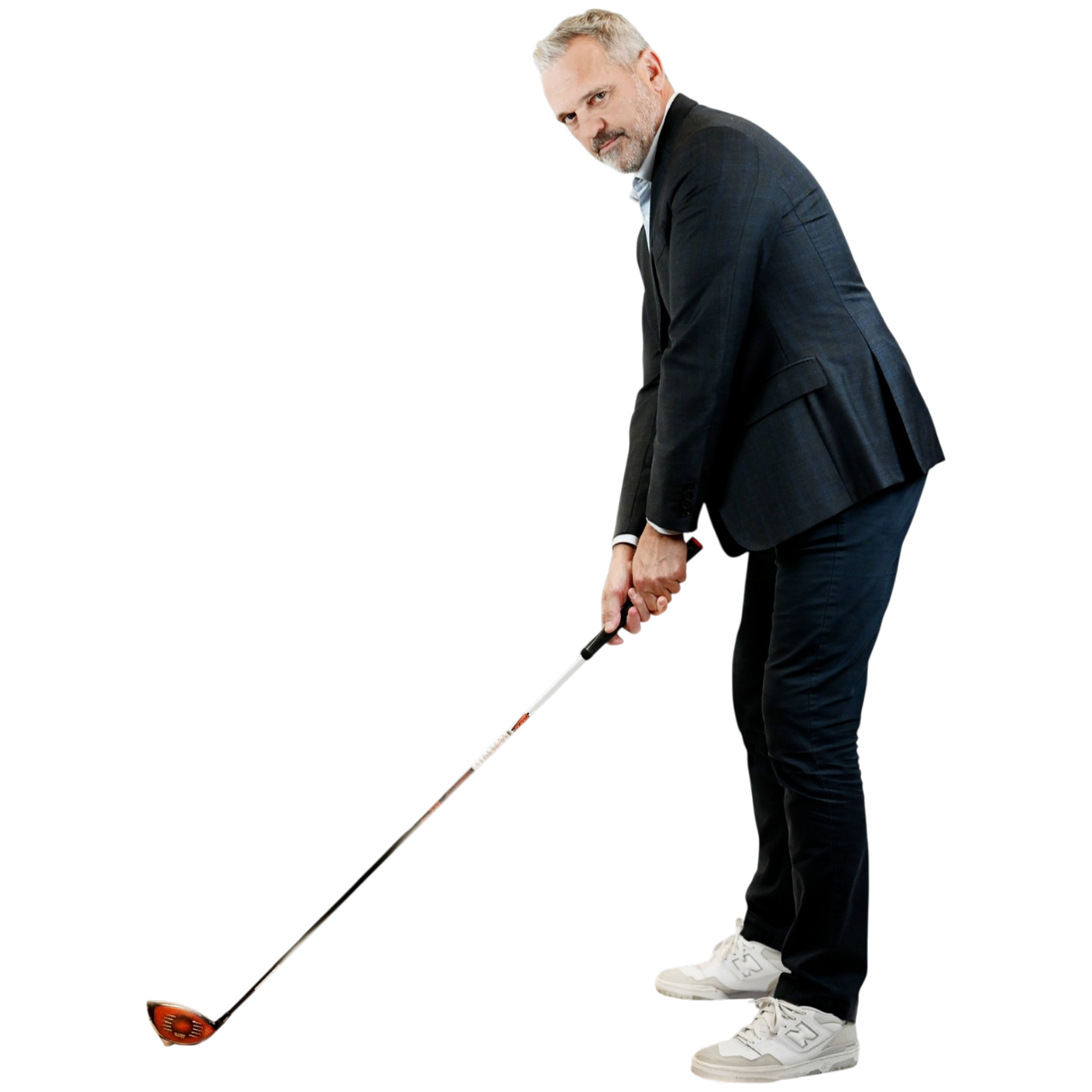 Hervé Poeydomenge en swing — posture de caddie du dirigeant
